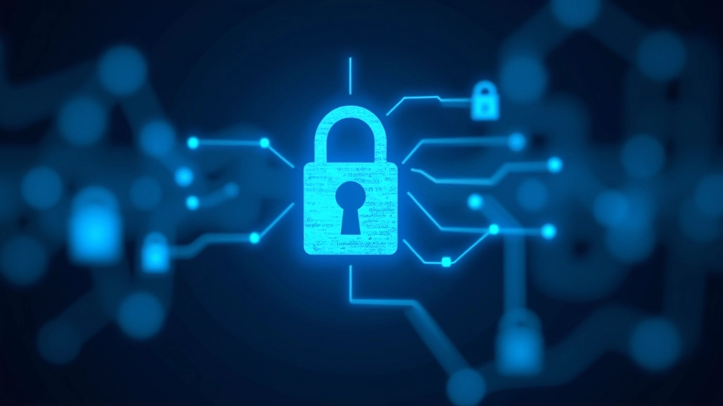 Šifrų raktas ir blokuotas digitalinis saugyklą, šalta mėlyna spalvų technologinis fonas
